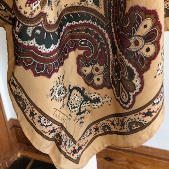 TALBOTS Italian Silk Brown Paisley Plaid Scarf 33" Square - Picture 3 of 17